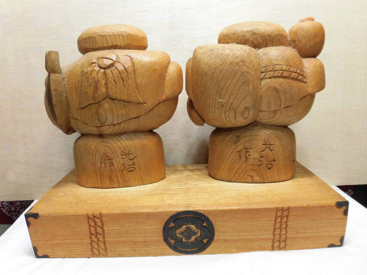 伝統工芸 工芸美術 ＊天然木 一刀彫 鯛抱恵比寿 恵比寿様＊左光金 左